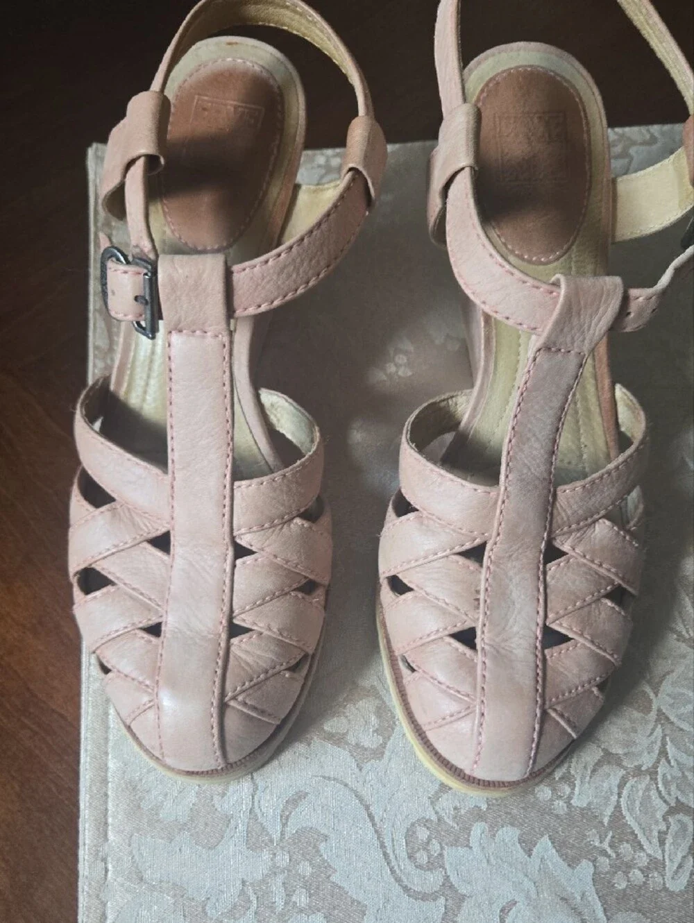 Frye Blush Pink Leather Wedge Sandals